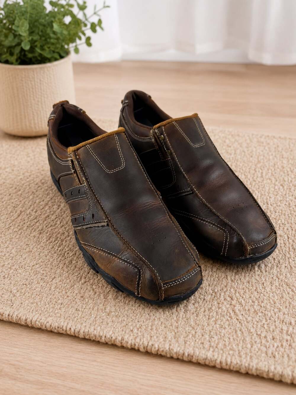 Skechers Diameter 61779 Brown Leather Slip On Loafers Comfort Shoes Men 9